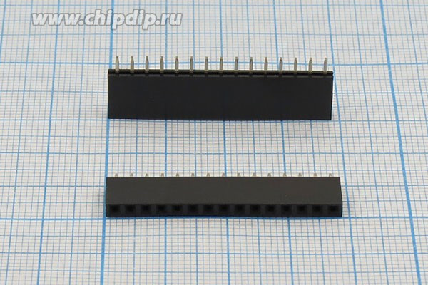 Разъем PBS-1x15 розетка, шаг P2.54, контакты 15P, h-8.4, монтаж на плату