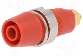 SAB6922AU-RT, Гнездо, "банан" 4мм, 32А, 1кВ, красный, позолота, винтами, 38,7мм