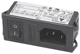 06A2, AC Power Entry Modules Power Entry Module, Snap-In, 115/250VAC, 6A, N/A-Lug, Plastic Case, SIP Switch