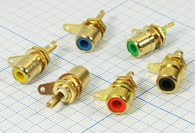 Гнездо RCA, на панель, желтый, металл, Au, QRSZ-115G