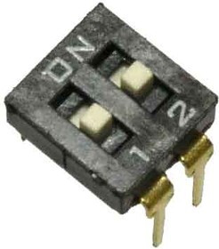 DS2-02, DIP-переключатель DS 2-02, 25 мА, 24 В, 50 мОм, 2 (ON-OFF) с шагом 2,54 мм, 3х5.96х6.25 мм