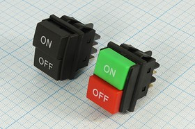 Переключатель двухкнопочный с фиксацией DPST, 2xoff-on, черный; №9824Bl ПКн\250\14\DPST\30x22\ чер\чер&amp;чер\\4T\JD03-C1\