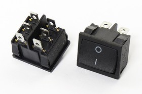 Переключатель клавишный, контакты 6T, 6А, ON-ON, подсветка черная, MRS-202A