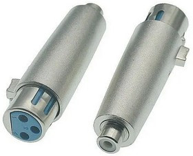 JD-489 / XLR 3P F-RCA F, Переходник микрофонный JD-489 XLR 3pin гнездо (мама)-RCA гнездо (мама), 48 В, -20...+50°C, цвет серый металлик