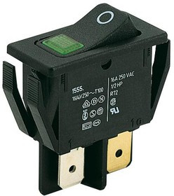 01555.3108-00, Клавишный переключатель, Вкл.-Выкл., DPST, С Подсветкой, Панель, Черный, 1550