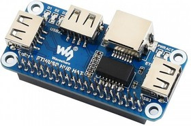 ETH/USB HUB HAT, Плата расширения (HAT) для Raspberry Pi, Ethernet /USB Хаб, 1x RJ45, 3x USB