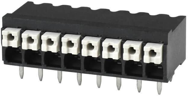TBLH10-350-08BK, Fixed Terminal Blocks Terminal block, screwless, High Temp, 3.5, Horizontal, 8, Black w Gray Button