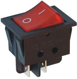 RS601-1010011R4B-ZP, переключатель клавишный ON-OFF 250В 6А красный (= R19A-12BRBT-G, B100G-R SWR41)