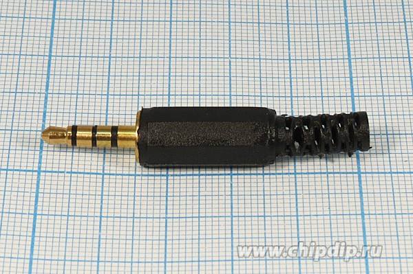 Штекер 3,5стерео, 4C[Au], на кабель, пластиковый хвост; Q-9313 штек 3,5стерео\4C[Au]\каб \пл хвост\\