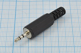 Вилка 2.5 стерео, контакты 3C, монтаж кабель, пластик хвост