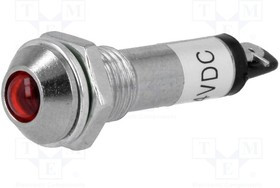 IND8-24R-A, Индикат.лампа: LED, выпуклый, 24ВDC, Отв: d8,2мм, IP40, под пайку