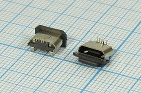 Разъем microUSB розетка, тип B, контакты 5C2HP, на плату, вертикальный, microUSBB5FS1 Разъем microUSB розетка, тип B, контакты 5C2HP, на плату, вертикальный, microUSBB5FS1
