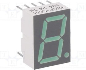 HDSP-5601, 7-сегментный светодиодный дисплей, Зеленый, 10 мА, 2.1 В, 3.1 мкд, 1, 14.22 мм