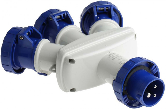 Адаптер тройной (разветвитель) 16A, Вилка 2P+E 6h - 3 Розетки 2P+E 6h, 250VAC 50/60Hz, IP66/IP67, серия ADAPTO