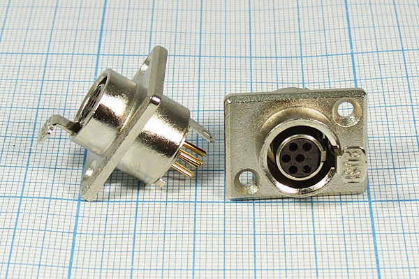 Разъем микрофонный miniXLR розетка, контакты 6P, монтаж на блок фланец 2 отверстия, B8.5, MC806-6P