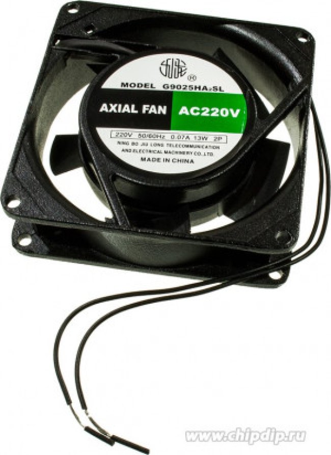 G9025HA2S, (92*92*25 220V), Вентилятор 220В AC, 2300об/мин., 0.8м3/мин, 92х92х25мм, подшипник скольжения, тип вывода - провод