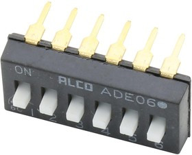 1825360-4, DIP / SIP переключатель, 6 схем(-а), Ползунок, Сквозное Отверстие, SPST, 24 В, 100 мА