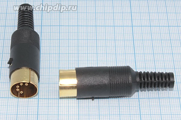 Штекер DIN, 5 контактов, на кабель; Q-1300 G штек DIN\ 5P[45][Au]\каб\пл хвост\\1-360G