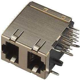 5569381-1, Conn RJ-45 F 16 POS 1.27mm Solder RA Thru-Hole 16 Terminal 2 Port Cat 5 Tray 5569381-1, Conn RJ-45 F 16 POS 1.27mm Solder RA Thru-Hole 16 Terminal 2 Port Cat 5 Tray