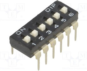 EAH106E, Переключатель: DIP-SWITCH, Кол-во секций: 6, ON-OFF, 0,1A/24ВDC