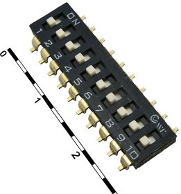 SWD 4-10, DIP-переключатель , серия , 30 мОм, 10 (ON-OFF) с шагом 2,54 мм, 4.45х26.36х9.8 мм