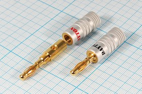 Разъем BANANA d4,0, 2C винт, отверстие d4,0/8,0, серебристая/красный