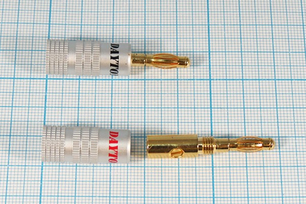 Разъем BANANA d4,0, 2C винт, отверстие d4,0/8,0, серебристая/красный