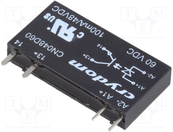 CN048D60, Реле: полупроводниковое, Uупр: 38-72ВDC, 100мА, 0-48ВDC, THT, SIP