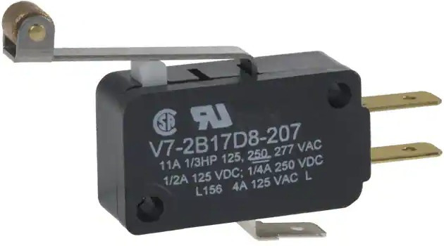 V7-2B17D8-207, Микропереключатель SNAP ACTION, с рычагом (с роликом), SPDT
