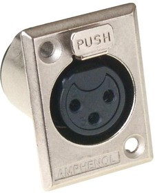 AC3FPZ, Аудио разъем XLR, 3 контакт(-ов), Гнездо, Монтаж в Панель, Контакты с Покрытием из Олова