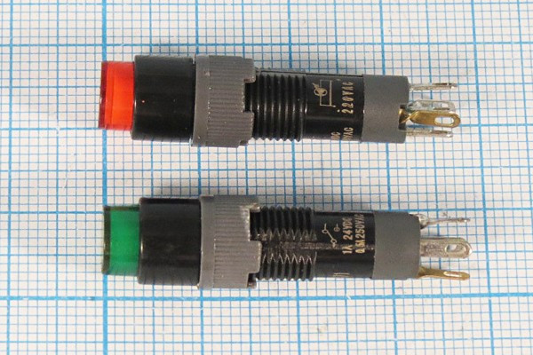 Переключатель кнопочный с фиксацией зелёный с подсветкой, 220В/А,ON-OFF/ON-ON\d8мм; №10540G ПКн\250\ 3\SPDT\d 8\чер\ILзел\\5C\LAS4-AD\