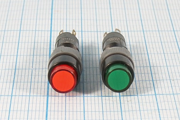 Переключатель кнопочный с фиксацией зелёный с подсветкой, 220В/А,ON-OFF/ON-ON\d8мм; №10540G ПКн\250\ 3\SPDT\d 8\чер\ILзел\\5C\LAS4-AD\