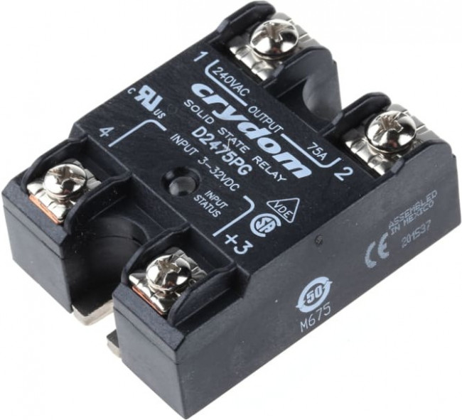 D2475PG, 1 240 VAC Series Solid State Relay, 75 A Load, Panel Mount, 280 V rms Load, 32 V Control D2475PG, 1 240 VAC Series Solid State Relay, 75 A Load, Panel Mount, 280 V rms Load, 32 V Control
