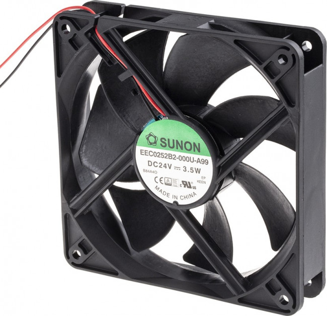 EEC0252B2-000U-A99, Вентилятор осевой, 24В DC, 120х120х25мм, 0.146А, 3.5Вт, качения, 2700об/мин, 2 провода