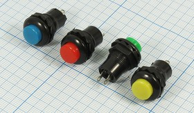 Включатель кнопочный без фиксации (SPST), OFF-(ON) желтого цвета, 220В/1.5А,d12мм; №1929 Y ПКн\250\ 1,5\(SPST)\d12\чер\ жел\2C\\R13-502\