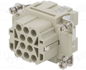 DEE-010-FC, Разъем: HDC; контактная вставка; "мама"; DEE; PIN: 10; 10+PE; обжим