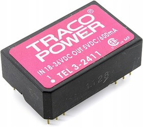 TEL 3-2411, DC/DC преобразователь, 3Вт, вход 18-36В, выход 5В/600mА TEL 3-2411, DC/DC преобразователь, 3Вт, вход 18-36В, выход 5В/600mА