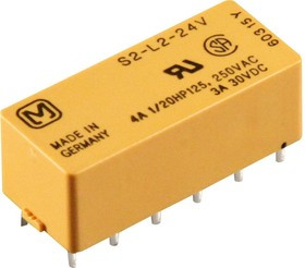 S2-L2-DC24V, Signal Relay S, 2NO + 2NC, DC, 24V, 4 / 3A / A, 2.85kOhm S2-L2-DC24V, Signal Relay S, 2NO + 2NC, DC, 24V, 4 / 3A / A, 2.85kOhm