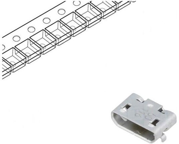 1050171001, Гнездо, USB B micro, на PCB, SMT, PIN: 5, горизонтальный, USB 2.0