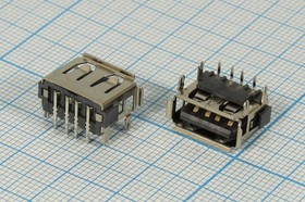 Гнездо USB, Тип A, угловое, 4 контакта, на плату; №10817 гн USB \A\4P4C\плат\угл\USB A-1JB