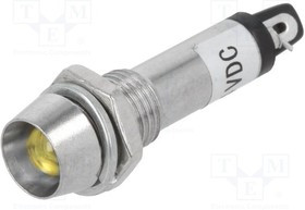 IND8-24Y-B, Индикат.лампа: LED, вогнутый, 24ВDC, Отв: d8,2мм, IP40, под пайку