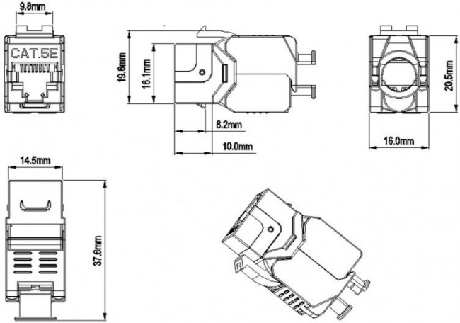 Вставка Keystone Jack RJ45 (8P8C) кат.5E экранир. KJ8-8P8C-C5e- 180-TLS-SH-F-WH 180град. Toolless бел. Hyperline 426191