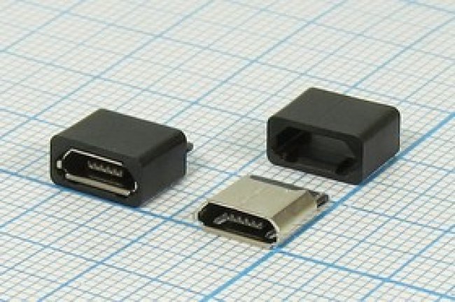 Разъем microUSB розетка, тип B, контакты 5C, на кабель, кожух, microUSB B-5FP