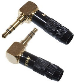7-0292GBK, Разъем аудио 3,50мм, 2 кон., угловой, стерео, "позол.", металл, черный
