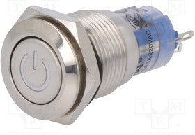 V16-11DT-12R-S, Переключатель: антивандальный, Пол: 2, SPDT, 0,5A/220ВAC, 1A/24ВDC