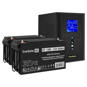 EX296798RUS, Комплект ИБП EX295987RUS + батарея 65Aч EX282980RUS 2шт (инвертор, синус, для котла) ExeGate SineTower SZ-1000.LCD.AVR.2SH.1C13