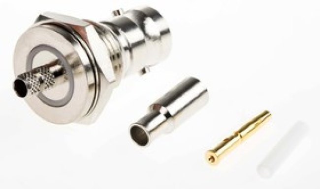 B6721E1-NT3G-5-50, jack Panel Mount BNC Connector, 50, Crimp Termination, Straight Body