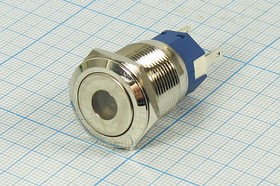 Переключатель кнопочный, d19, 220В, 5.0А, ON-ON, металлический/ILзеленый, контакты 5C, LA19AJS-Z-D