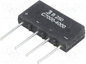 B250C7000A, Диодный мост: однофазный, Urmax: 600В, If: 7А, Ifsm: 150А, V, плоские