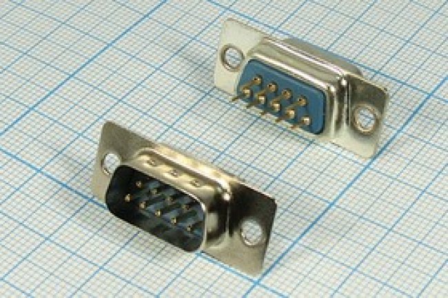 KLS1-221-9M-L (DPS-9M), Штекер D-SUB, 9 контактов, на плату, синий изолятор; Q-1581KL штек D-SUB\ 9P\плат\\KLS1- 221-9M-L\[DPS-9M]